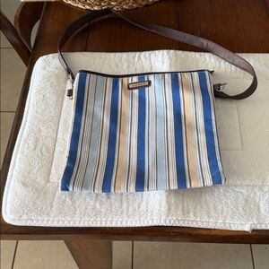 Longaberger Striped Blue and Tan Shoulder Bag